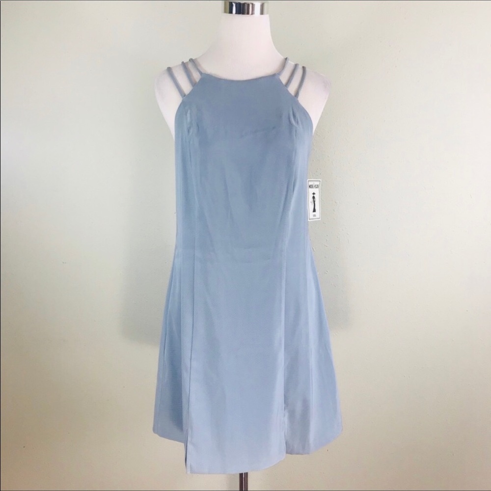 Ash blue midi dress with open strappy back
